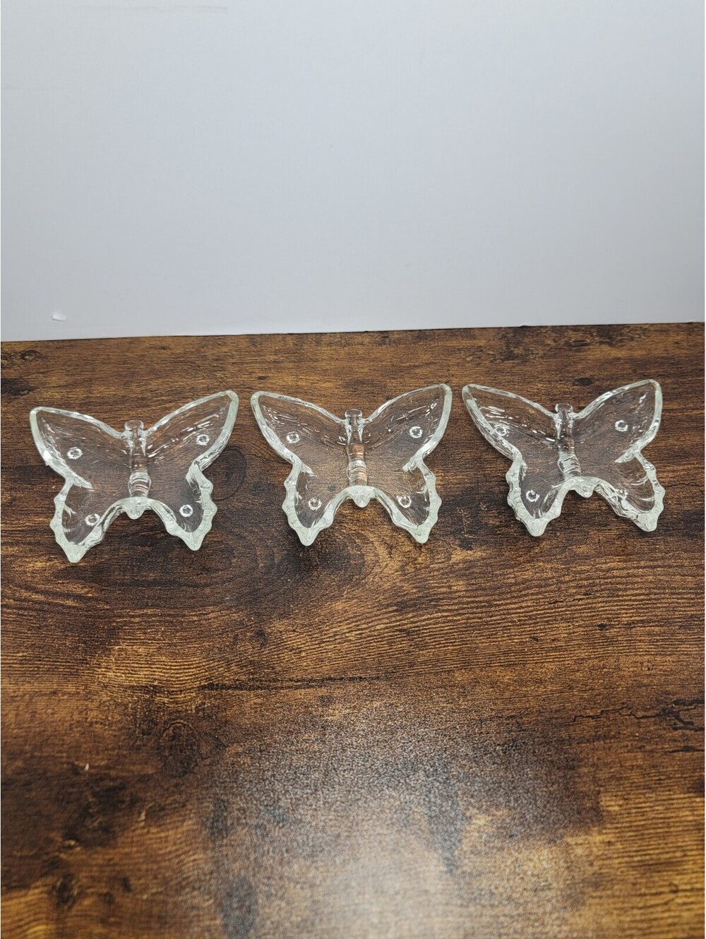 3 Vtg Jeanette Glass Clear Butterfly Shaped Candy Trinket Dish Stackable